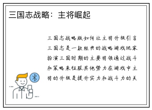三国志战略：主将崛起